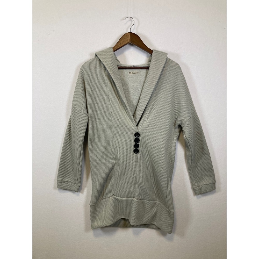 Cupshe Waffle Knit Hooded Cardigan Jacket Light Gray Button Front Size M